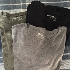 Eddie Bauer Classic Long Sleeve Tees - Black, Gray NWT, Olive Bundle of 3